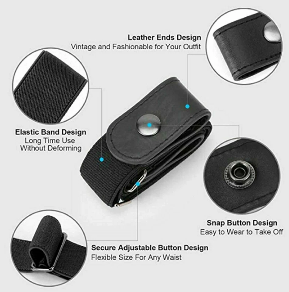 Hombres Mujeres Cinturón de Cintura Elástico Invisible Sin Hebillas para Jeans LOTE Sin Abultamiento Foto 2 de 4