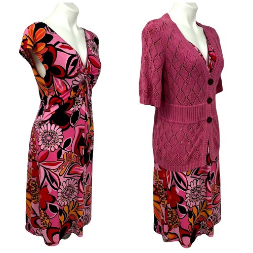 Vestido Cárdigan Lizzatti Mujer Talla 10 Lote Mediano Floral Rosa Nudo Elástico - Imagen 3 de 13