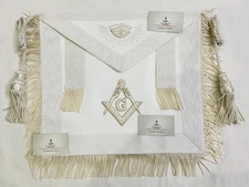 Master Mason Blue Lodge Apron-All White With Tussels & Cords Masonic Freemason