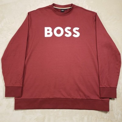 BOSS Sweatshirt Mens 4XT Burgundy Red Logo Graphic Big & Tall Pullover Casual