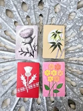 4 Vintage Art Deco Flower Playing Cards, Floral Cards, Midcentury Swap Cards