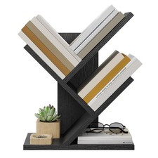 3 Tier Tree Bookshelf Storage Organizer Desktop Floor Standing Bookcase Black