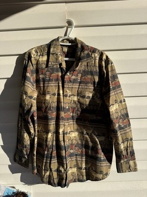 Mens Medium Shirt Natural Issue Hunting Deer Cotton Long Sleeve Button Outdoors