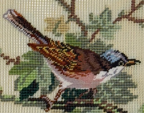 Preworked Center Worked BIRD ON BRANCH Needlepoint Canvas Petit Point 9x9" 20221 - Picture 3 of 3
