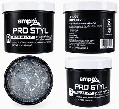 Ampro PRO STYL Regular Hold Protein Styling Hair Gel 10 oz Vegan Non-Flaking