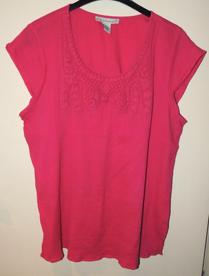 Damen Shirt Kurzarm Pink Krepp Stickerei Gr. XL Requirements