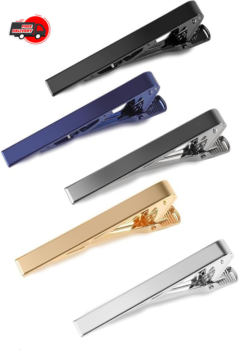 5P Tie Clips For Men, 5 Different Classic Tie Bar, Stainless Steel Tie Clip for