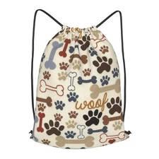 Dog Paw Prints Bones Drawstring Backpack String Bag Sport Gym Sackpack Waterp...
