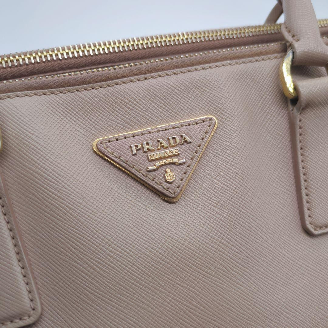 PRADA Galleria Logo 2Way Tote Bag Saffiano Pink Beige w/ Crochet thumbnail 4