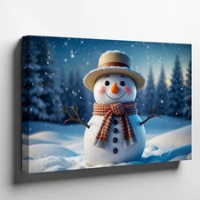 Cheerful Snowman With A Wide Friendly Smile Stands Prominently In A Wall Art