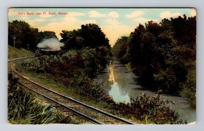 Fort Scott KS-Kansas, Hell's Bend, RR Tracks, Antique Vintage Souvenir Postcard