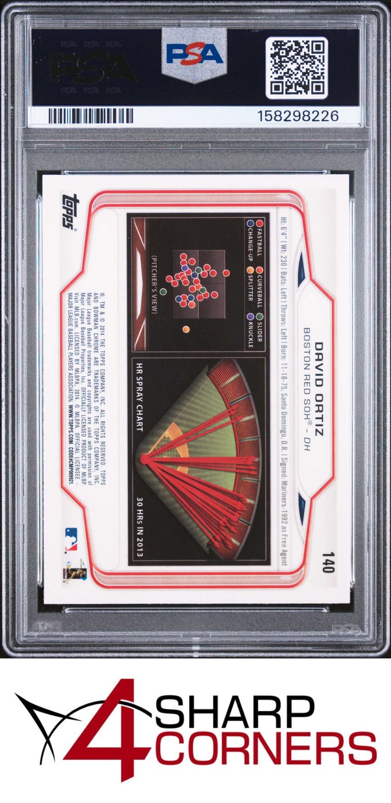 2014 BOWMAN CHROME #140 DAVID ORTIZ RED SOX HOF POP 2 PSA 10 view 2