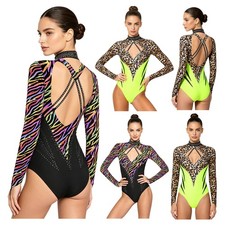 Women Leotard Ladies Bodysuit Backless Dancewear Training Jumpsuit Long Sleeve