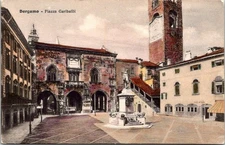 Bergamo Italy Piazza Garibaldi Historic Architecture Scene Vintage Postcard