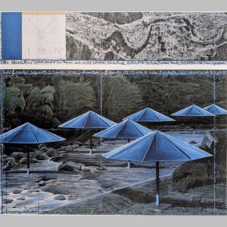 Christo The Umbrellas Blau Offsetdruck gerahmt - Bild 2 von 4