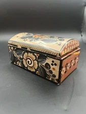 Tonala Mexican Pottery Lidded Box Rose Flower Design Folk Art