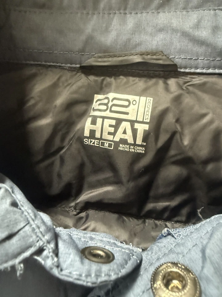 32 Degrees Heat Para Hombres M Azul Puffer Camisa Chaqueta Cremallera Completa Cierre a Presión Foto 4 de 4