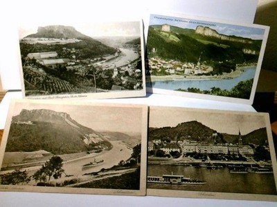 Sächs. Schweiz. 4 x Alte Ansichtskarte s/w u. farbig, ungel. u. 1 x gel. 50ger J