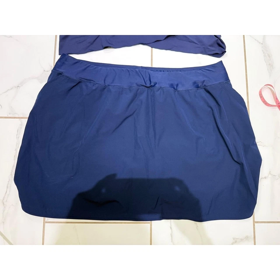 Lands End Plus Womens Tankini Set 3X 24W Navy Blue Swim Skirt Built-in Bra Liner - Image 3 of 4