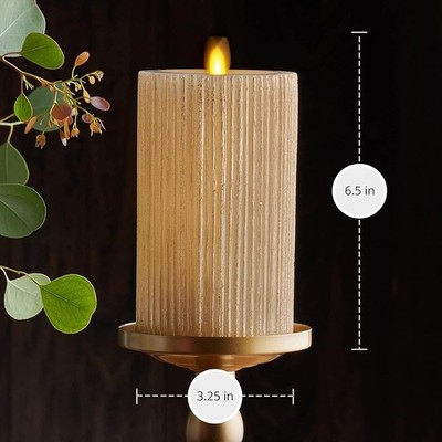   Luminara Ribbed Pillar Champagne Flameless Candle 6.5'' x 3.25'' BRAND NEW  
