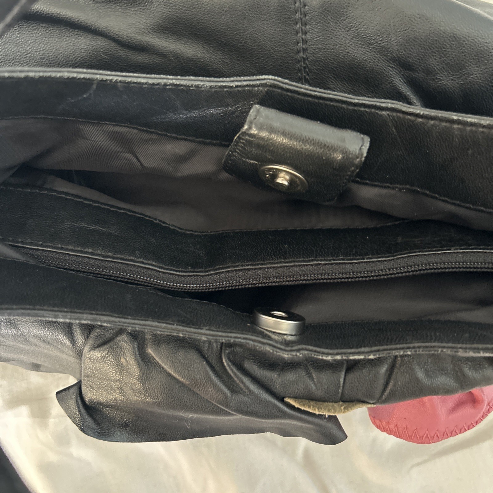 XUDE London Butter Soft Black Leather Top Handle Handbag Vintage, Rose Trim 7