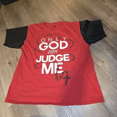 Entitee Mens T Shirt Only God Can Judge Me Size Large Red Streetwear Mesh Sleeve