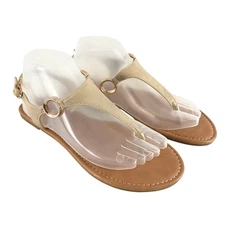Top Moda Womens Sandals Thong Faux Leather Buckle Beige Size 9