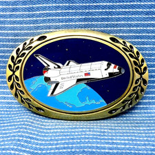 Space Shuttle Belt Buckle Enameled Inlay NASA Brass Vtg 80s Heritage .GTA043