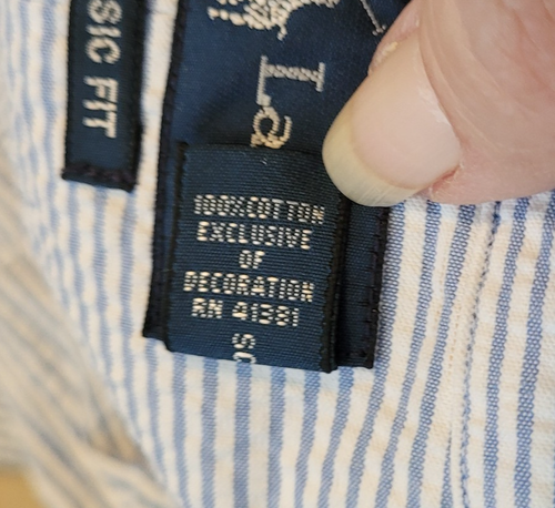 Ralph Lauren Seersucker camicia uomo 4XLT blu righe bianche manica corta rosa pony - Foto 4 di 8