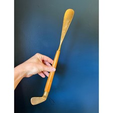 Vintage Wood and Brass Golf Club Shoe Horn with Strap 17"