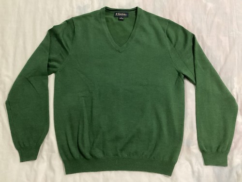 Brooks Brothers Pullover Herren Medium V-Ausschnitt extrafeine Merinowolle grün