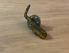 Vintage Saxophone Music Instrument Lapel Pin Brooch Yellow Enamel USA Made