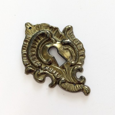 French Provincial Key Hole Cover Plate Antiqued Metal Ornate John Widdicomb
