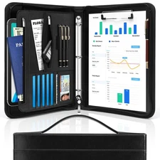 Padfolio Portfolio Organizer Binder with Zipper and Hidden Handle, PU Leather...
