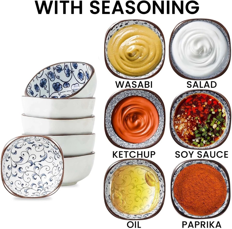 Bandeja de aperitivos de cerámica azul y blanco de 6 OZ con cuencos de condimentos, 3,8,  Foto 3 de 4