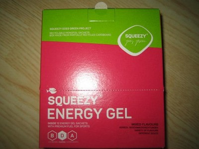 Squeezy - ENERGY Gels Mixed 12x33g Zitrone, Banane, Himbeere, Pfirs.!NEU in OVP!