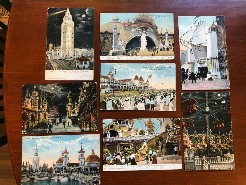 EIGHT VINTAGE CONEY ISLAND POSTCARDS INCL DREAMLAND , LUNA PARK