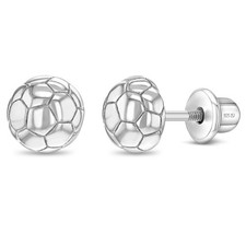 Polished Soccer Ball Kids / Children's Earrings Screw Back - Sterling Silver