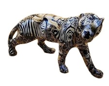 VTG 12” Large LaVie Tiger Statue Patchwork Safari Print Porcelain Out Of Africa