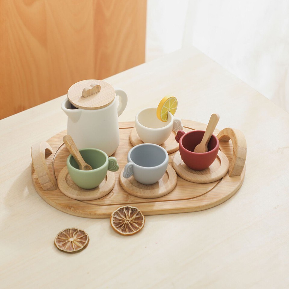 9pcs/10pcs Play Food Playset Wooden Tea Set for 3 4 5 Years Old Girls