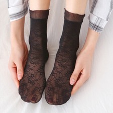 10 Paar Damen Socken Durchsichtig Blumenspitze Rüschen Dünn Seidig Kurz Strümpfe