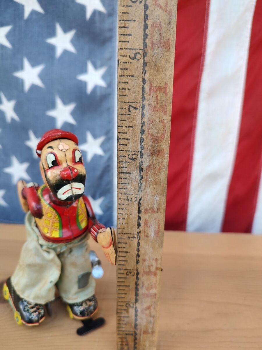 Vintage Roller Skating Hobo Clown Wind-Up Tin Litho Toy TPS Vintage Roller Skating Hobo Clown Wind-Up Tin Litho Toy TPS