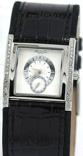 NEW KENNETH COLE NEW YORK KC2470 WOMENS ANALOG SQUARE WHITE WATCH BLACK LEATHER - Picture 2 of 7