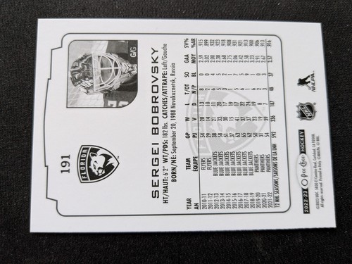 2022-23 O-Pee-Chee Hockey Card # 191 Sergei Bobrovsky - Florida Panthers (NM) - Picture 2 of 3