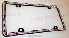 2 Row Ab On Black License Plate Frame Holder Made With Swarovski Crystals