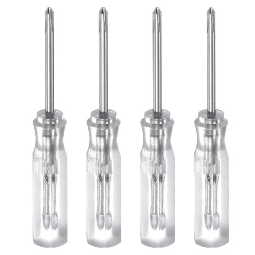 4Pcs PH0 Mini Phillips Screwdriver 1.5mm Magnetic Cross Head 45mm(L),Transparent