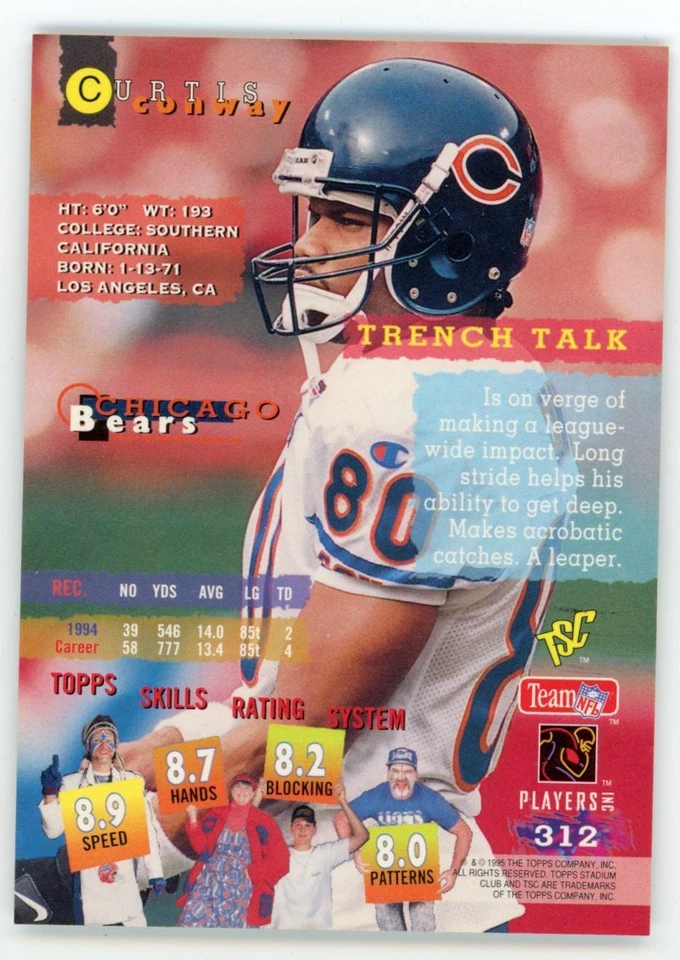 1995 Topps Stadium Club Curtis Conway Card #312 - Image 4 of 4