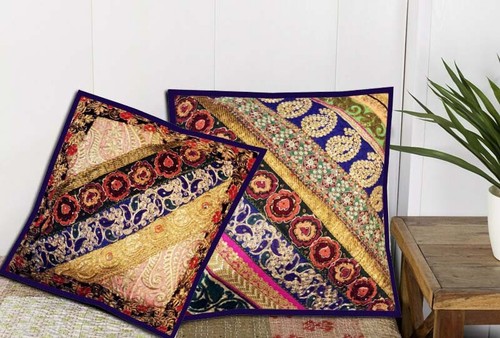 Cushion Cover 2 Pc Square 16x16" Pillow Patchwork Vintage Handmade Decor Cotton - Picture 9 of 12