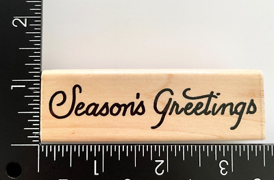 JRL Design Seasons Greetings Script Wood Mounted Rubber Stamp