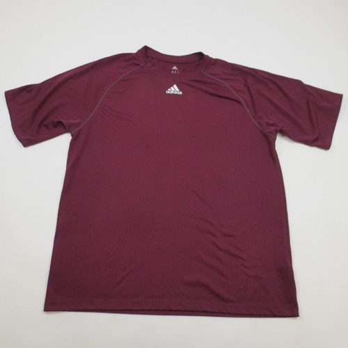 Adidas Shirt Small Mens S Burgundy Climalite Tee White Center Logo Spell Out - Picture 2 of 9